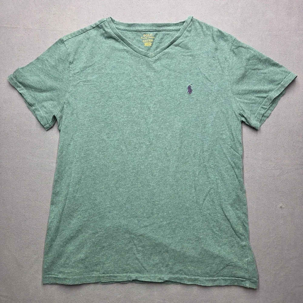 Polo Ralph Lauren Mens V-Neck T-Shirt Green Heathered Pony Logo Size M